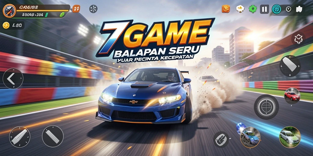 Tangkapan layar gameplay 7GAME yang menunjukkan balapan mendebarkan.