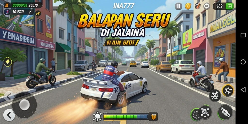 Tangkapan layar menunjukkan aksi balap yang mendebarkan di INA777.