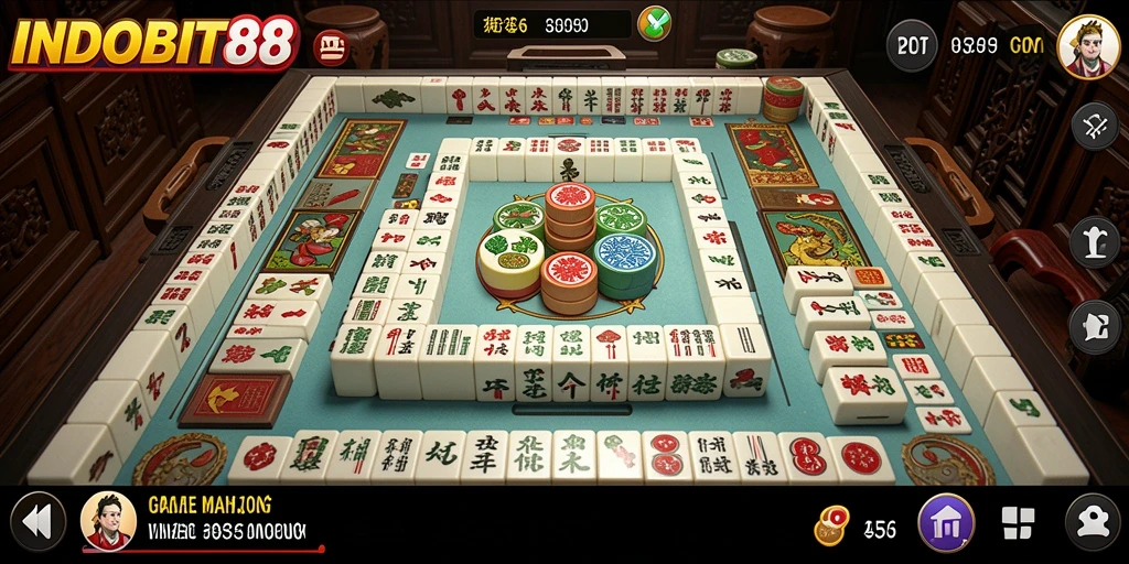 Screenshot INDOBIT88 menampilkan sekelompok pemain yang sedang asyik bermain Mahjong.