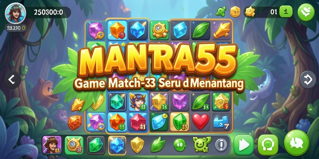 Tangkapan layar gameplay Match-3 penuh warna di MANTRA55.