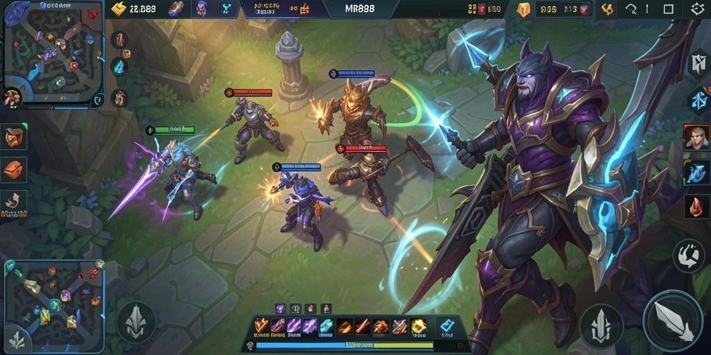 Tangkapan layar gameplay MR888 menampilkan pertempuran tim yang intens dan karakter unik.