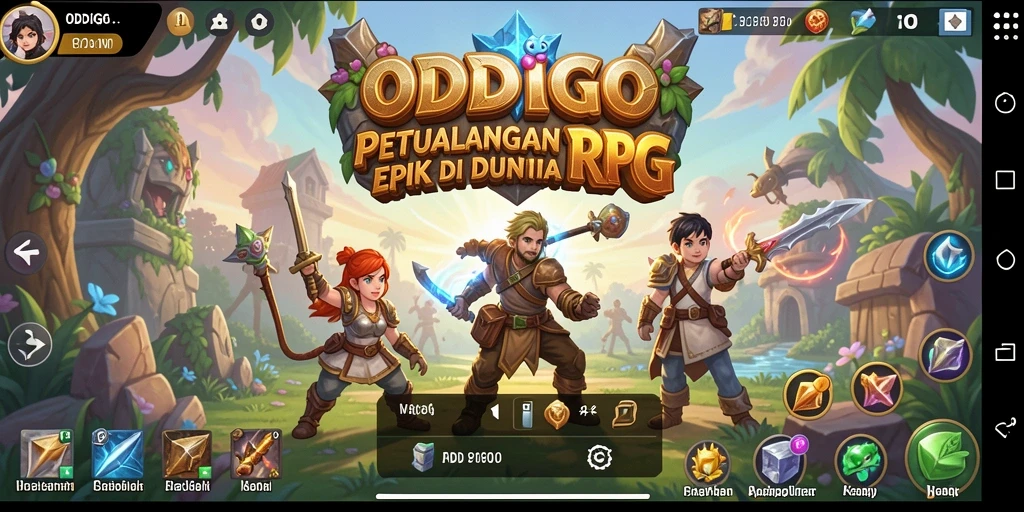 Tangkapan layar utama ODDIGO menunjukkan aksi seru dalam permainan RPG.