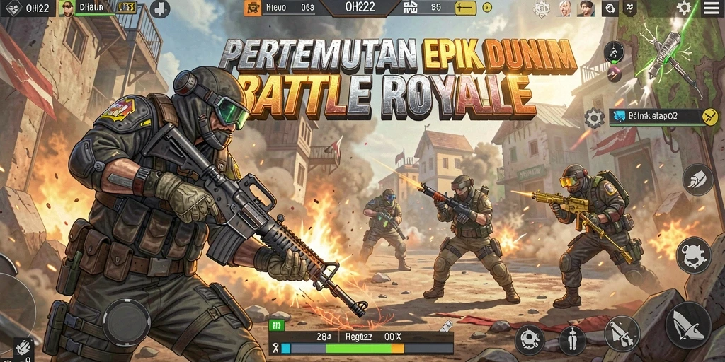 Screenshot gameplay OH222 menampilkan pertempuran intens dalam arena Battle Royale.