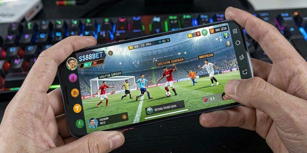 Tampilan gameplay menegangkan dalam SS88BET dengan aksi pertandingan sepak bola.