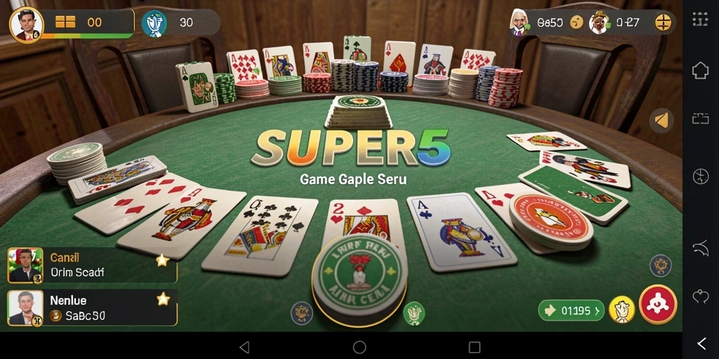 Screenshot SUPER5 menampilkan antarmuka permainan Gaple yang menarik dan interaktif.