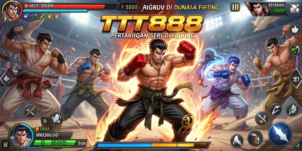 Screenshot gameplay TTT888 menunjukkan pertarungan seru antar karakter.