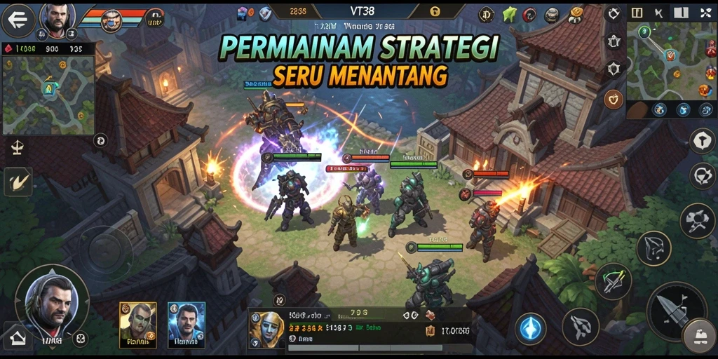 Screenshot gameplay VT38 yang menampilkan pertempuran strategi yang intens.
